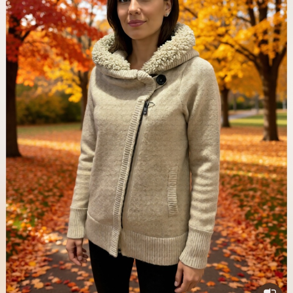 ✨ Gap Lambswool Asymmetrical Zip Cardigan - Cozy Sherpa Collar - XS